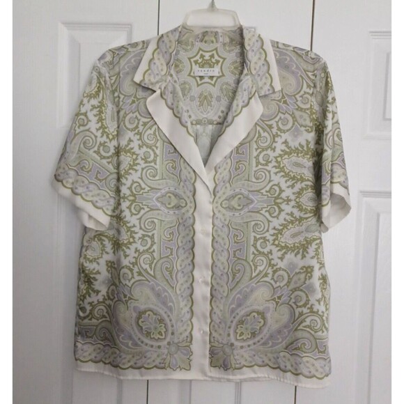 Sandro Paris Top Size 3 US 8 Beautiful floral Paisley Patterns Print Button Up - Picture 1 of 13